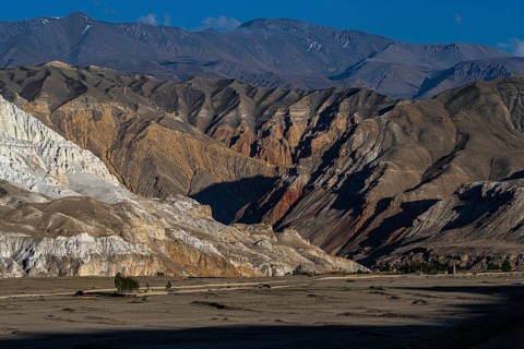 Mountain landscape, erosion landscape near Lo Manthang, evening light, Mustang, Upper Mustang,