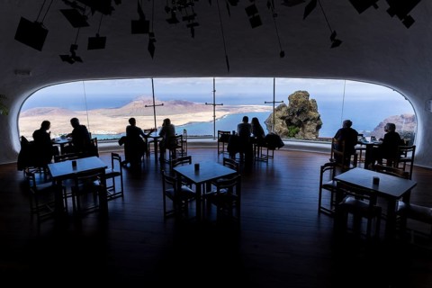 Lanzarote, Canary Islands, Spain, Europe, Mirador del Rio, Graciosa Island, people sitting in a
