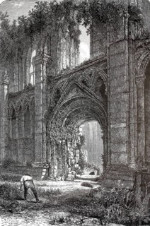 Saint Joseph's Chapel, Glastonbury Abbey in Somerset, England, illustration, reproduction from a