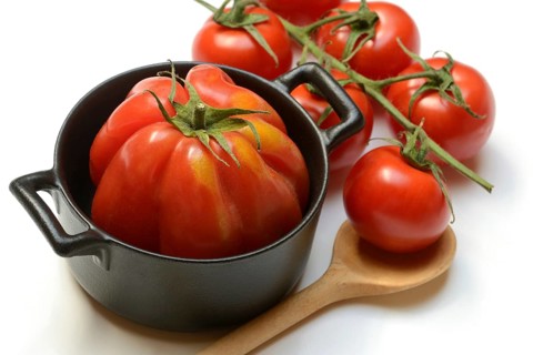 Oxheart tomato in pots and vine tomatoes