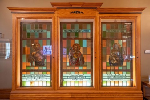 Mansfield, Ohio - Stained glass windows from the Ohio Penitentiary in Columbus, on display at the
