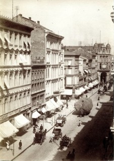 Berlin, Mitte, Friedrichstraße, background, panopticon, city street with horse-drawn carriages and