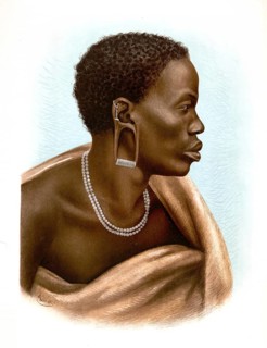 Maasai woman, Maasai woman. Person wears traditional earrings with heavily stretched earlobes as