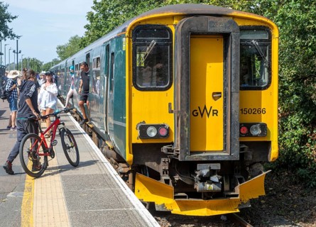 British Rail Class 150/2 Sprinter diesel multiple unit train at platform, Exmouth railway station,