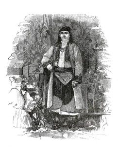Albanian woman from the Mirdita region, depicted in traditional traditional costume from the 19th