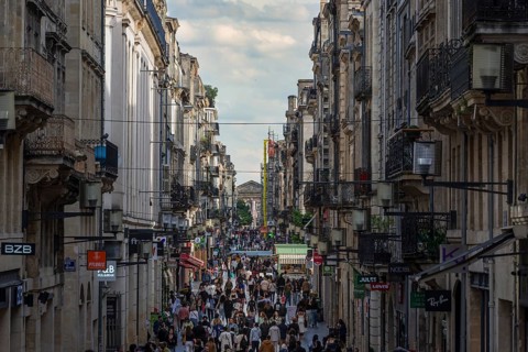 The famous shopping street Rue Sainte-Catherine in Bordeaux, Gironde, France