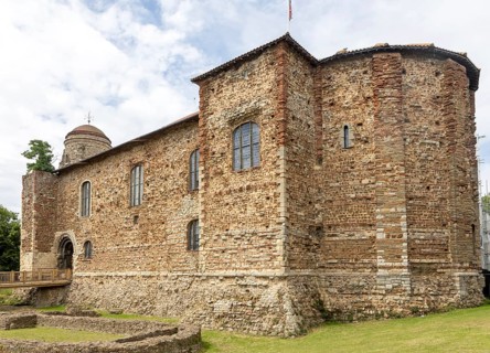 Norman keep of Colchester Castle built on Roman foundations, Colchester, Essex, England, UK