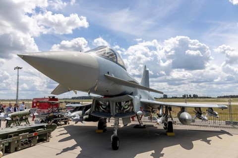 Eurofighter Typhoon with extensive armament. 4th-generation fighter aircraft. Countries of origin: