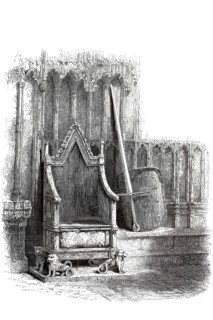 Coronation chair with shield and sword of Edward III in Westminster Abbey, Westminster Abbey,