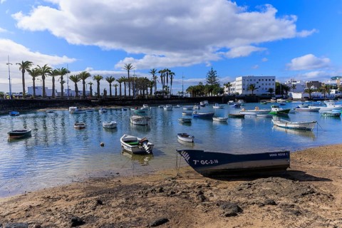 Lanzarote, Canary Islands, Spain, Europe, Charco San Gines harbour area in Arrecife, boats on the