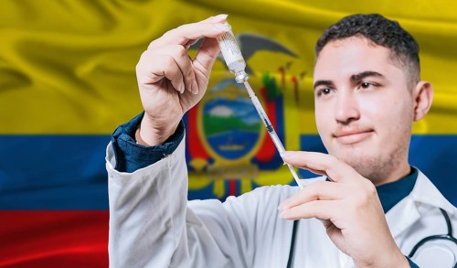 Ecuadorian national healthcare concept. Hand of doctor holding stethoscope, Ecuador healthcare