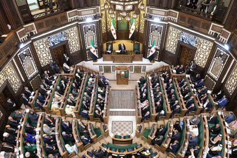 Damascus, Syria - July 12, 2026: Members of Syria's newly formed People's Assembly attend the