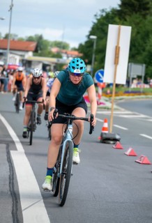 Triathlon cycling, participant on the bike, Tegernsee Triathlon, Tegernsee, Upper Bavaria, Bavaria,