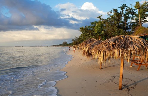 Seven Mile Beach or Caribbean Sea beach at sunset, Long Bay, Negril, Westmoreland Parish, Jamaica,