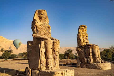 The Colossi of Memnon in the Nile Valley in West Thebes near Luxor, Egypt