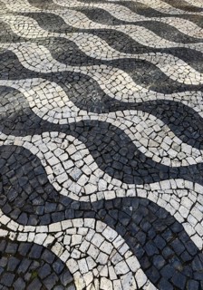 Black and white paving, Calçada Portugesa, traditional limestone and basalt mosaic paving,