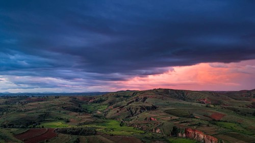 Aerial view of Madagascar highlands at sunset