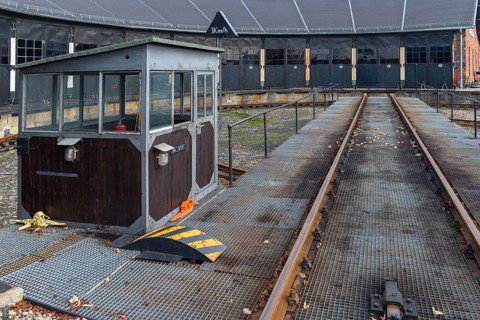 Hub with 15 permanent ring locomotive sheds, German Steam Locomotive Museum, Neuenmarkt, Upper