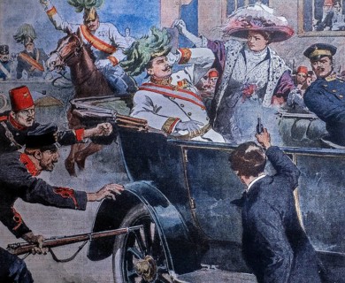 Illustration depicting Gavrilo Princip, member of the Black Hand organisation killing Archduke
