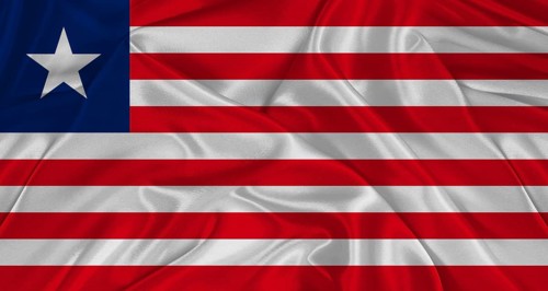 Liberian flag with fabric texture. Realistic flag of Liberia waving, National flag