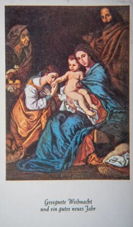 Old German Christmas and New Year card showing the Holy Family, religious motif