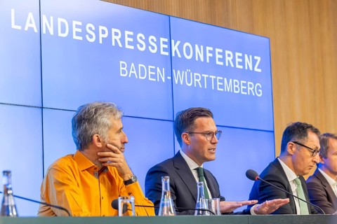 State Press Conference. From left: Boris Palmer, Lord Mayor of Tübingen (independent), Manuel