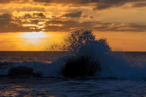 Lanzarote, Canary Islands, Spain, Europe, Los Hervideros, spray rises over the sea in front of a