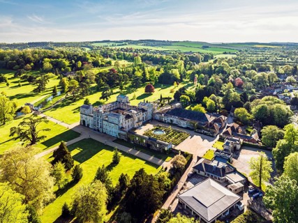 Wilton House from a drone, Wilton, River Nadder, Salisbury, Wiltshire, England, United Kingdom
