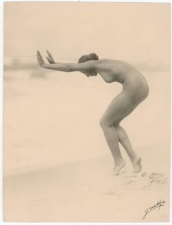 Female nude, dance, gymnastics, grace, body-conscious, canteen, naked woman on the beach in a