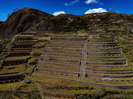 Machu Colca archaeological site near Cinchero, agricultural terraces and warehouses, Inca deposit,