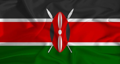 Realistic Kenya flag waving. Close up of flag of Kenya with cloth texture