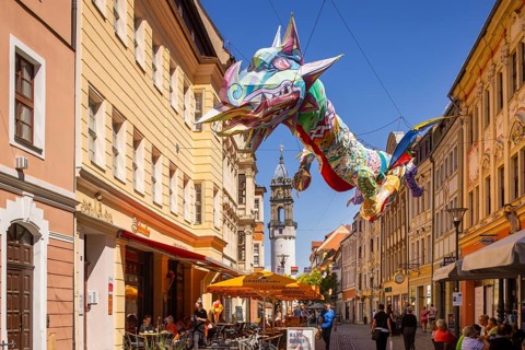 Reichenstraße mit Reichenturm, Bautzen, Saxony, Germany