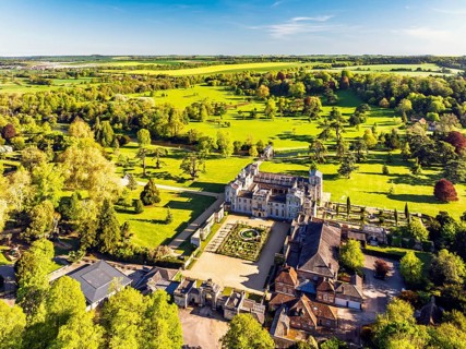 Wilton House from a drone, Wilton, River Nadder, Salisbury, Wiltshire, England, United Kingdom