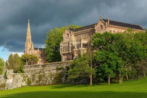 Palace de Sobrellano and the Pantheon chapel in Comillas, Cantabria, Spain