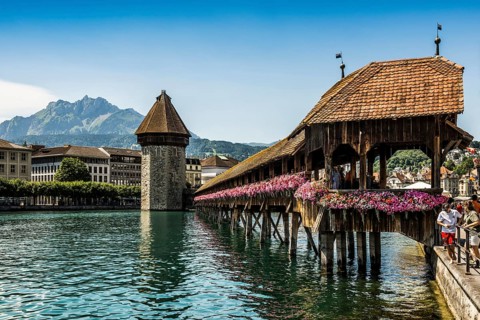 Chapel Bridge and Old Town, Lucerne, Lake Lucerne, Canton of Lucerne, Switzerland
