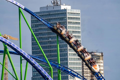 Rollercoaster, Alpina Bahn, at the Rheinkirmes in the Rheinwiesen in Düsseldorf-Oberkassel, North