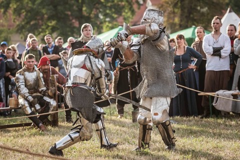 LUBIAZ, POLAND - AUGUST 25, 2018: Monastery Siege - historical staging. Knights tournament