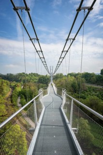 The Neckarline, a pedestrian suspension bridge up to 60 meters high with a wingspan of 606 meters