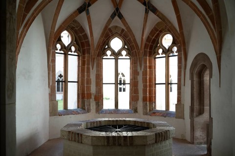 Interior view, fountain chapel, fountain house in the cloister, Blaubeuren Abbey, Swabian Jura,