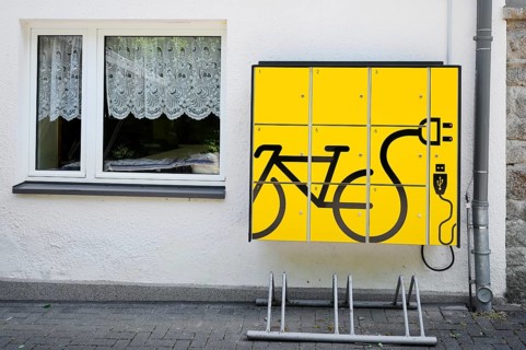 E-bike charging station in front of a house, Thale, Harz, Saxony-Anhalt, Germany