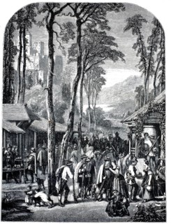 Set off to hunt in Styria 1860. An assembled hunting party in traditional traditional costume in a