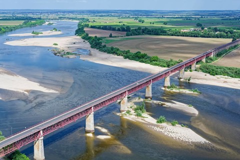 View over the Tagus River and Dom Luis I bridge, Santarem, Ribatejo, Portugal