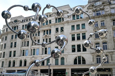 Infinite Accumulation sculpture by Japanese artist Yayoi Kusama, reflecting spheres, detail,