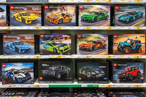Lego Technic Fast & Furious sales rack and racing cars, Dubai, United Arab Emirates, UAE