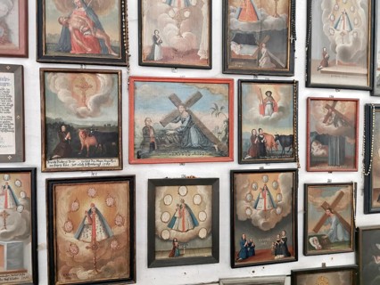 Votive tablets in the monastery church, votive paintings, Mönchsdeggingen monastery, former