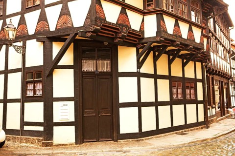 City of Quedlinburg Saxony-Anhalt old half-timbered façade corner Stieg, Hölle Quedlinburg,