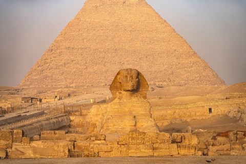 The Great Sphinx and the Pyramid of Chephren in Giza, Egypt