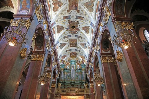Nave and main altar in the Jasna Gora monastery basilica in Czestochowa, Poland