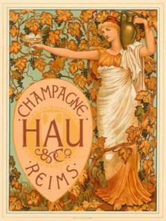 Advertising poster, beverage advertisement, lithographic poster from 1894 promoting Champagne Hau &