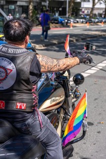 The Dykes on Bikes Rhein-Weser, a lesbian motorcycle club, at Ruhrpride in Essen, CSD, largest